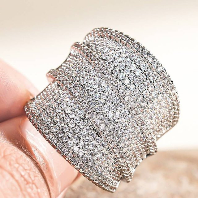 Huitan Ring, breiter Ring, Zirkonia, Silber, Damen - Bild 1