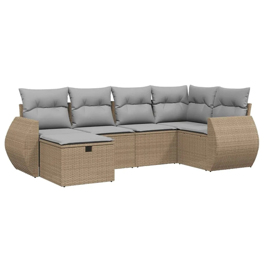 vidaXL 6-teilige Garten-Sofagarnitur in L-Form mit Kissen und Ottoman, Beige, Poly Rattan und Metallrahmen - Bild 2