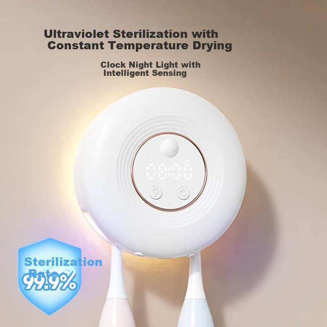LYNN Elektrischer Zahnbürstenhalter mit UV-Sterilisation und Trocknung, Wandmontage, Weiß - Bild 1