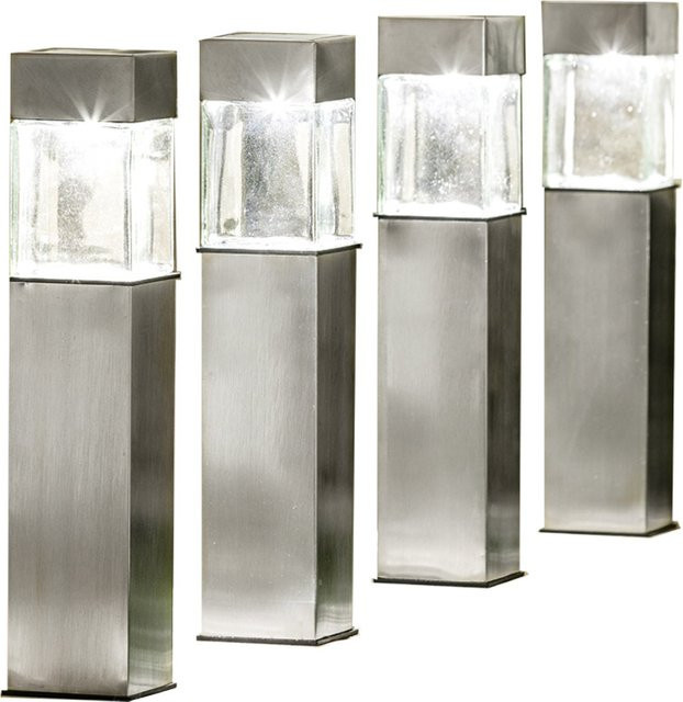 EZSolar LED-Solar-Gartenlampe 4er Set aus Edelstahl und Glas in Silber - Bild 1