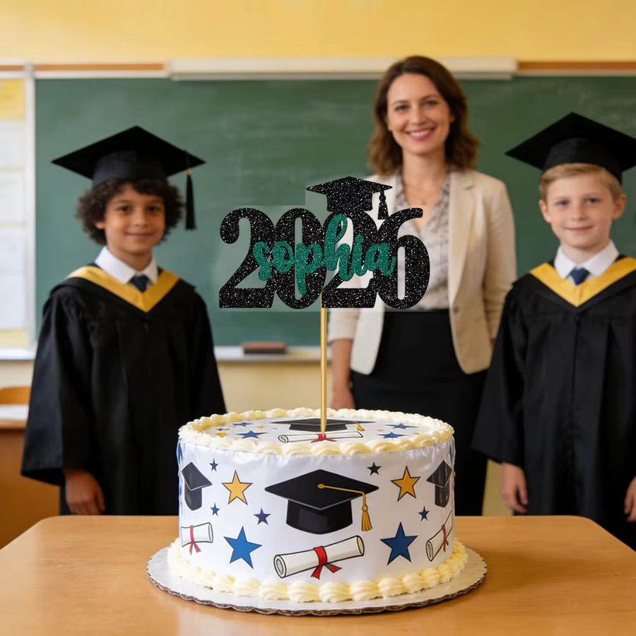 WEIGAO Personalisierte Namens-Kuchenaufsätze für Abschlussfeiern 2026 in Schwarz - Bild 3