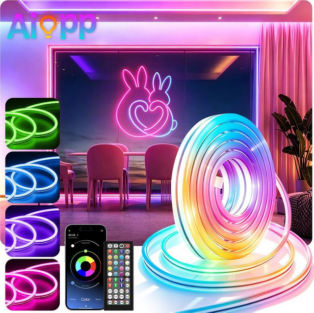 RGB Neon LED Lichtschlauch Multicolor mit App- und Fernbedienung, IP65 Wasserdicht, Musik-Sync und Timer-Funktion für Innen- und Außenbereich - Bild 1