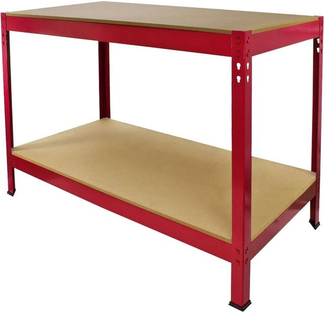 Q Rax Werkbank von Monstershop in Rot mit höhenverstellbarer Arbeitsfläche aus Holz und Edelstahl, B/T/H: 200 x 60 x 90 cm - Bild 1