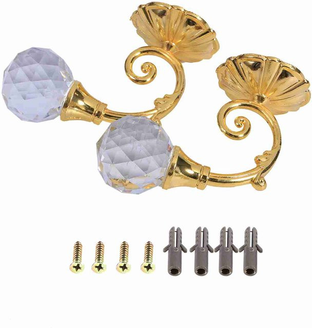 TOMTOP JMS Vorhanghalter aus Metall mit Kristallglas in Gold, 2er-Set Wandhaken für Vorhänge und Fensterdrapierungen - Bild 1