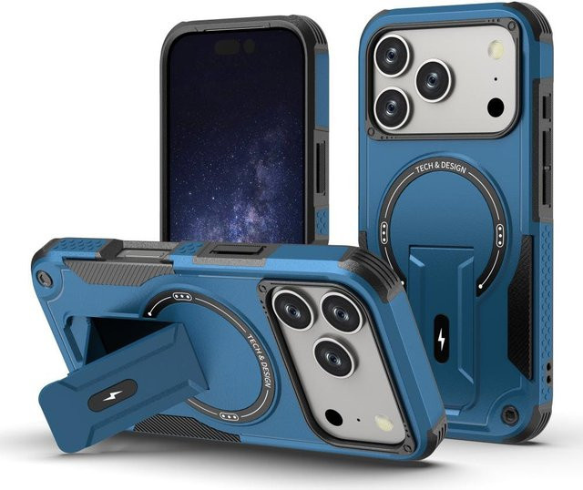 Stoßfeste Militärqualität Schutzhülle mit Ständer und Magnetfunktion für Apple iPhone, Farbe: Blau - Bild 1