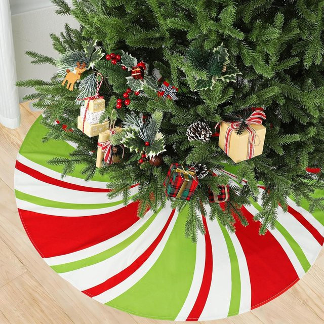 VIKAMA Weihnachtsbaum-Rock mit buntem Süßigkeiten-Wirbel-Streifenmuster, rundes Basispolster aus Textil für deine Weihnachtsdekoration - Bild 1