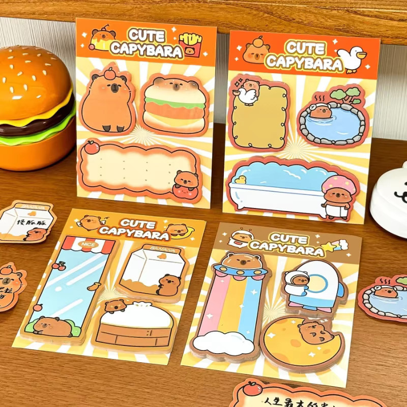 Kawaii Briefpapier-Set mit Capybara und Herz-Motiven, Notizblock und Aufkleber in Mehrfarbig - Bild 3
