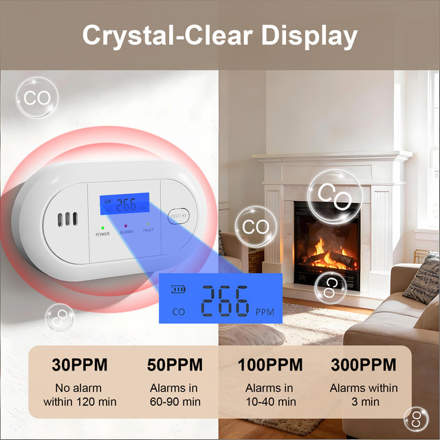 PGST Kohlenmonoxid-Alarm mit LCD-Display in Weiß für Küche und Zuhause - Bild 1