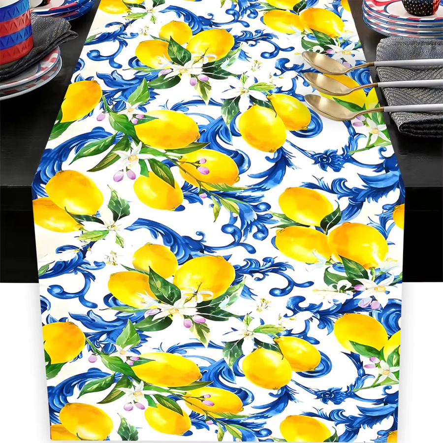AFYPRTY Tischläufer mit tropischen Zitronen und floralem Design, weiß/mehrfarbig, B: 180 cm, H: 35 cm - Bild 4