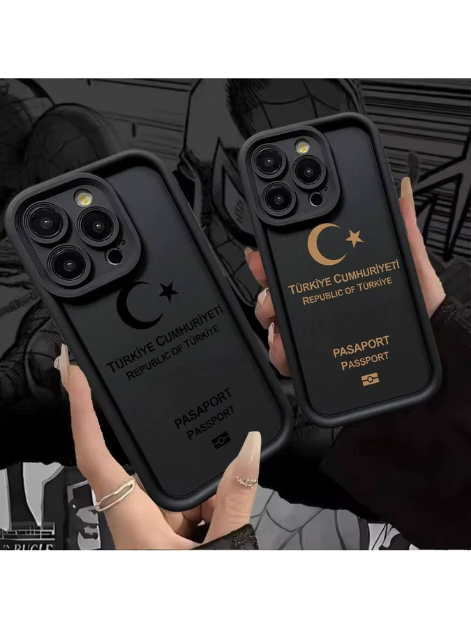 Silikon Handyhülle mit Türkei Reisepass Design für iPhone 17, 16, 15, 14, 13, 12, 11 Pro Max und Plus, stoßfestes Softcover in Schwarz - Bild 6