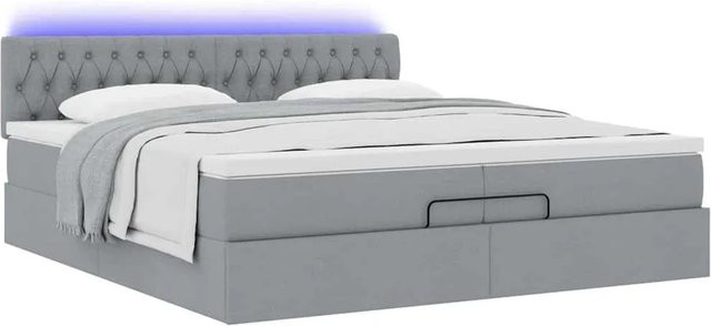 vidaXL Ottoman-Bett mit Matratzen und LED-Beleuchtung in Hellgrau, B/T/H: 200 x 200 x 28 cm - Bild 1