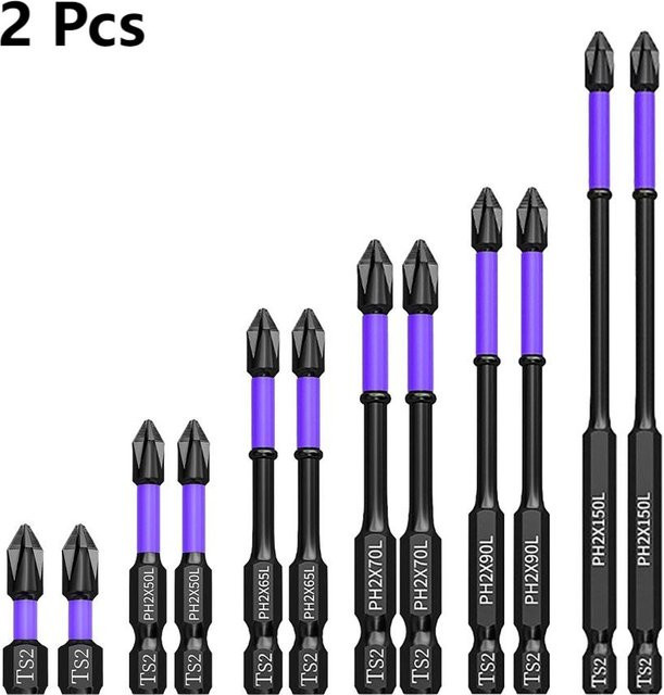 2er-Set PH2 Magnetische Kreuzschlitz-Schraubendreher-Bits aus Legiertem Stahl für Metall und Holzbearbeitung, Länge: 25-150 mm - Bild 1