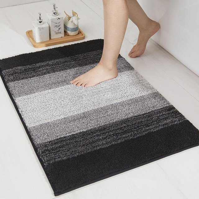 HYFBH Badezimmerteppich aus Imitationskaschmir in Schwarz, rutschfest und schnelltrocknend, B/B/H: 40 x 60 cm - Bild 1