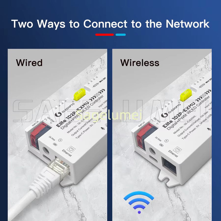 WLED Controller Elite 1D2P-EXMU GL-C-620WL mit integriertem Relais und Sicherung, Ethernet und USB Typ-C für digitale RGBIC PWM und einfarbige CCT LED-Streifen in Weiß - Bild 4
