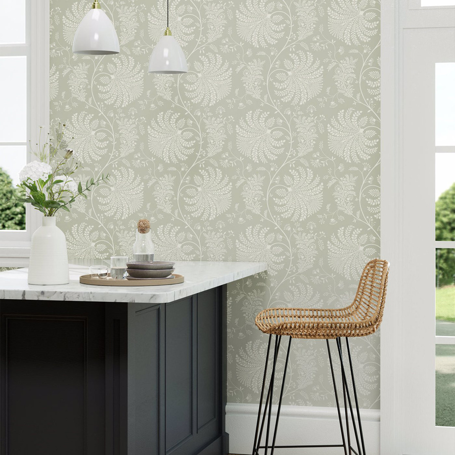 Sanderson Tapete Mapperton Botanisches Floral Design in Grün und Beige (Non-Woven) - Bild 1