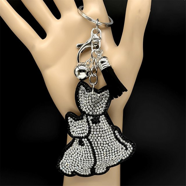 Lovely FAJA Schlüsselanhänger Katze, Silber Farbe Legierung, Strass, Unisex - Bild 1