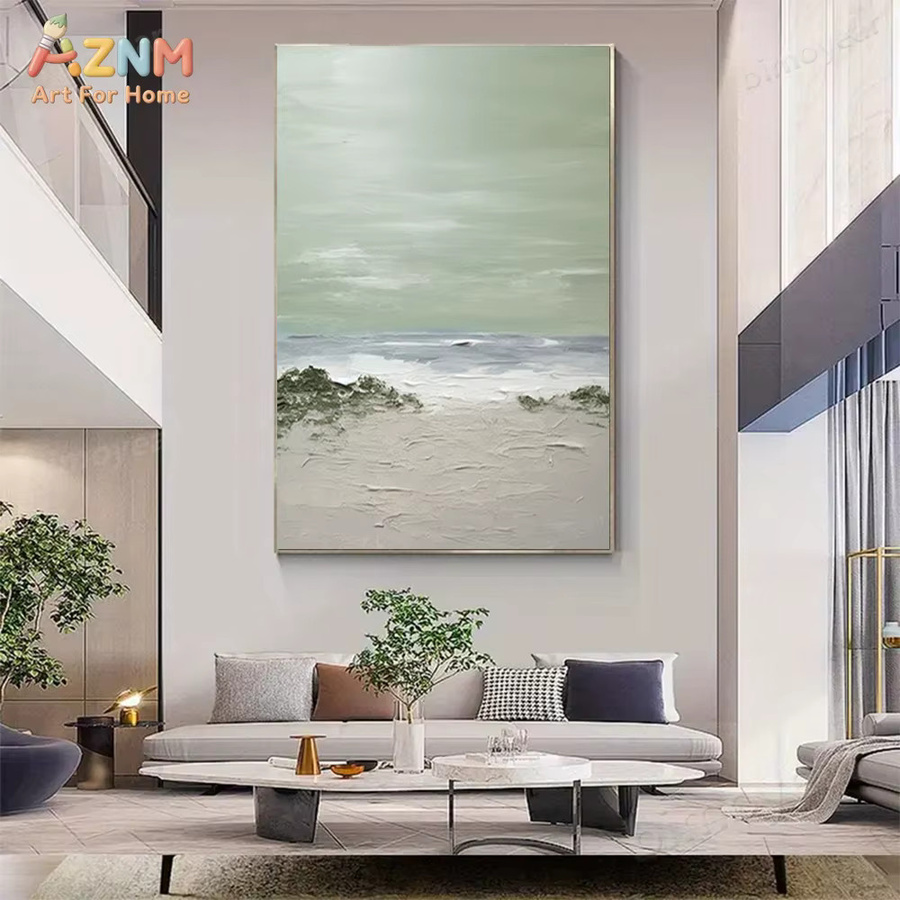 AZNM Handgemaltes abstraktes Leinwandgemälde mit Meeresblick und Segelboot in Gold und Multicolour zur Wanddekoration - Bild 2