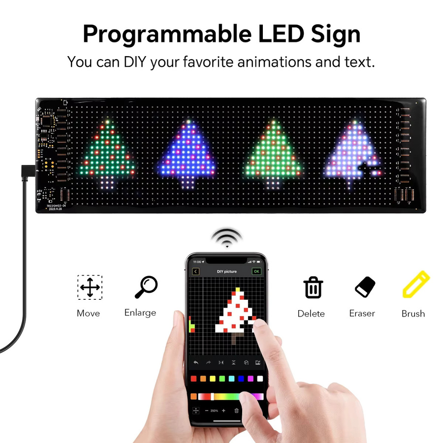Lcamaw Dämonenaugen Auto-Werbelicht mit intelligenter APP-Steuerung, programmierbares RGBIC LED Matrix-Pixel-Panel für Auto und LKW, Schwarz - Bild 3