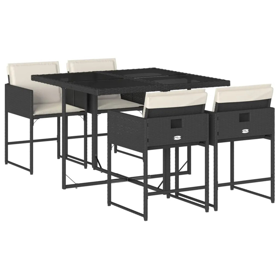 vidaXL 5-tlg Garten-Essgruppe aus Poly-Rattan mit Kissen in Schwarz und Cremeweiß - Bild 2