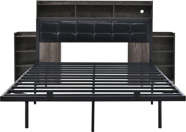 okwish Doppelbett in Grau mit USB-Anschluss, LED-Unterbettbeleuchtung und integrierten Nachttischen, B/T/H: 140 x 190 x 142,5 cm - Bild 1