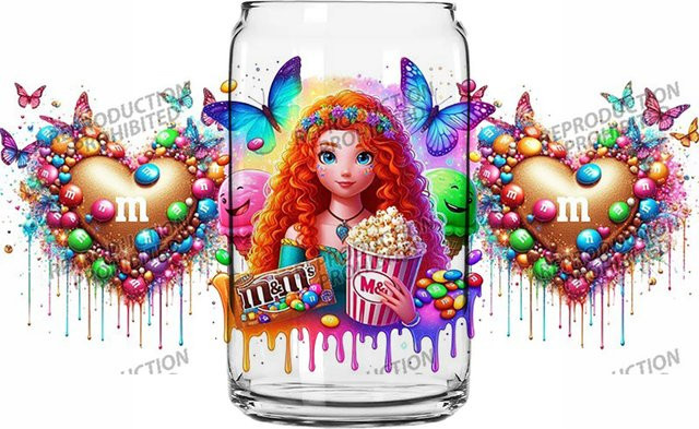 UV DTF 3D-Transferaufkleber Prinzessinnen-Schokoladenchips-Design für Glasbehälter und Becher, Mehrfarbig - Bild 1