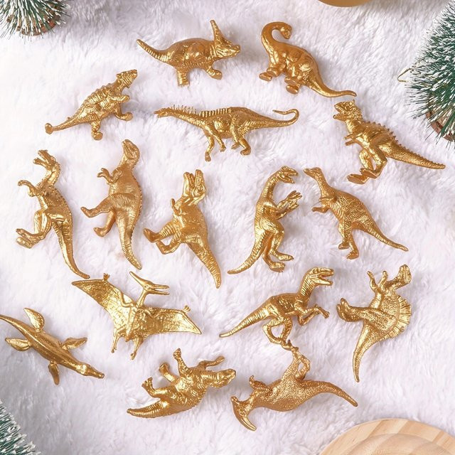 GSF Goldene Mini-Dinosaurier Plastikspielzeuge für Partydekorationen und Geschenke - Bild 1