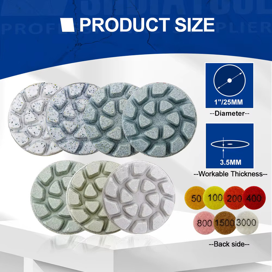 SHDIATOOL 7-teiliges Mini-Diamant-Polierpad-Set in Multicolor, Durchmesser: 2,5 cm, Nass-Harz-Schleifscheiben für Marmor und Granit - Bild 3