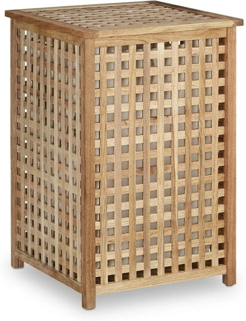 Relaxdays Wäschesammler aus Walnussholz in Natur mit herausnehmbarem Wäschesack, klappbar, Farbe: Braun/Beige, H x B x T: 67,5 x 45,7 x 45,7 cm - Bild 1
