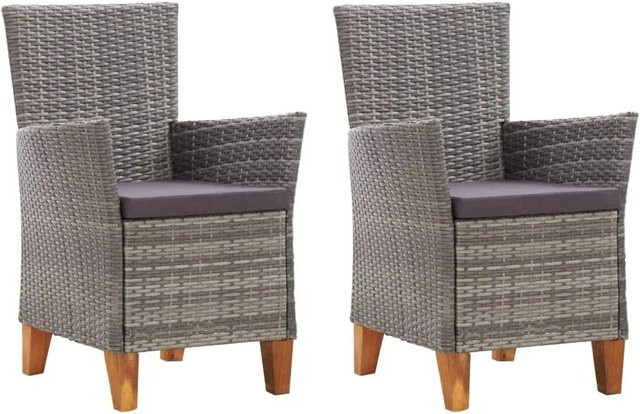 Furnicato Gartenstuhl Set aus 2 Stück in Grau aus Poly Rattan mit wetterfesten Auflagen - Bild 1