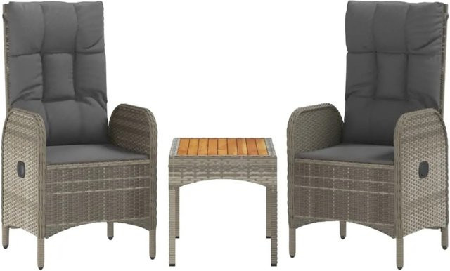 vidaXL 3-tlg. Garten-Lounge-Set aus PE-Rattan mit Kissen in Grau - Bild 1
