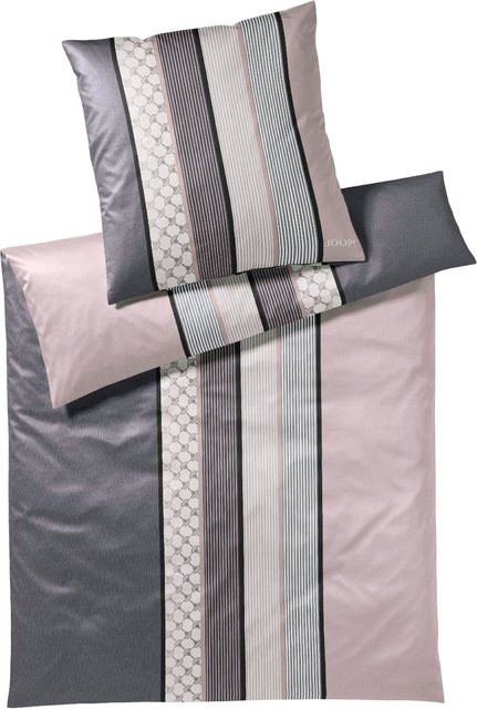 JOOP! Bettwäsche aus Mako-Satin in Pink und Black mit Streifenmuster, B/H: 155 x 200 cm und Kissenbezug 80 x 80 cm - Bild 1