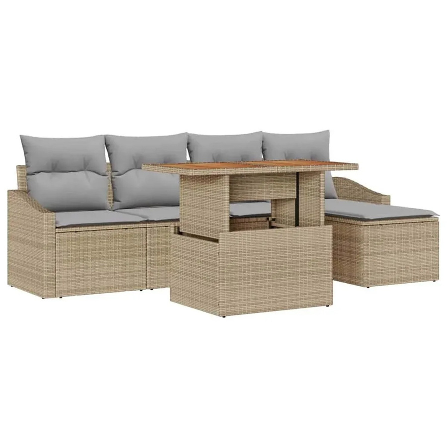vidaXL Garten-Sofa-Set aus Poly-Rattan in Beige, 6-teiliges L-Shape Lounge-Set mit 3-Sitzer-Sofa, Ottoman, Couchtisch und integriertem Sitzkissen-Speicher - Bild 2