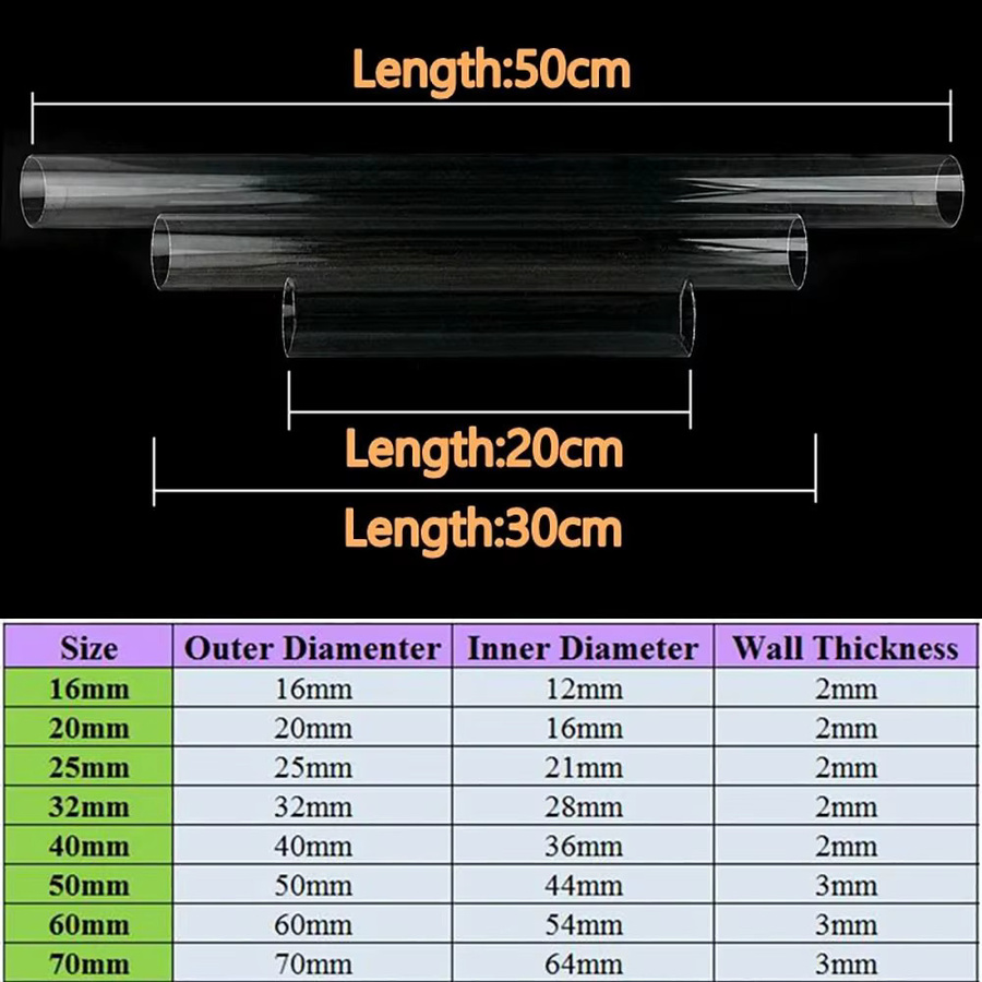 Transparentes Acryl Rohr für Aquarium und Hydrokultur, Durchmesser: 16 mm bis 50 mm, Länge: 20 cm oder 50 cm - Bild 2