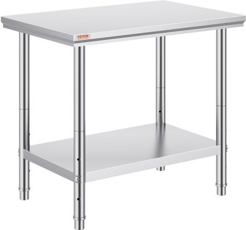 VEVOR Edelstahl Arbeitstisch in Silber, höhenverstellbar, B/T/H: 90 x 60 x 80 cm - Bild 1