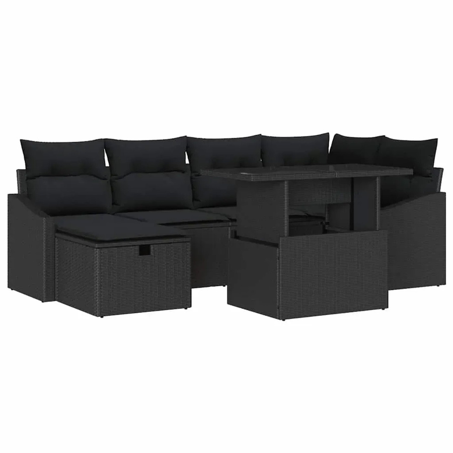 7-teiliges vidaXL Garten-Sofa-Set aus Poly-Rattan in Schwarz mit Stahlrahmen - Bild 2