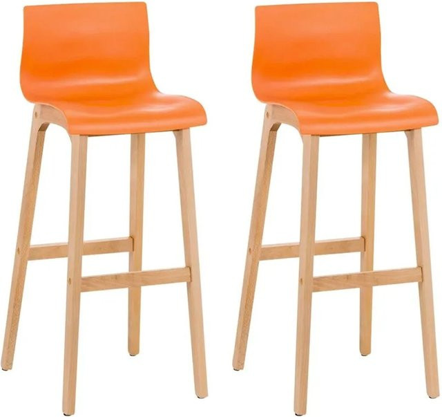 DELUKE Barhocker DELHI 2er Set in Orange mit Lehne aus Buchenholz und Kunststoff - Bild 1