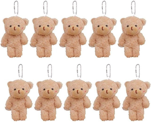 PRELEXT Cartoon-Tier kleiner Bär Plüschtier Schlüsselanhänger, 10-teiliges Set, beige - Bild 1