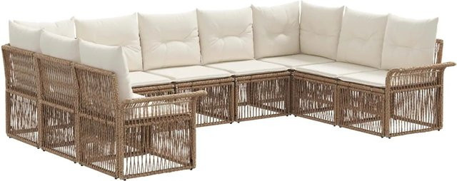 vidaXL Gartensofa-Set 9-teilig in Beige aus Poly-Rattan mit modernem U-Shape Design und Polsterung - Bild 1