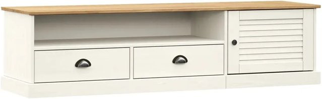 vidaXL TV-Schrank VIGO in Weiß aus massivem Kiefernholz mit Jalousie-Design, B/T/H: 156 x 40 x 40 cm - Bild 1