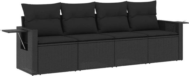 vidaXL 4-teilige Garten-Sofagarnitur aus Poly-Rattan mit Kissen in Schwarz - Bild 1
