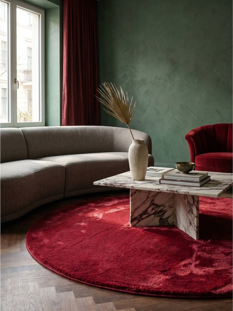 Waschbarer Kurzflorteppich NECKAR von Kadima Design, rund, rot, Durchmesser: 200 cm - Bild 1