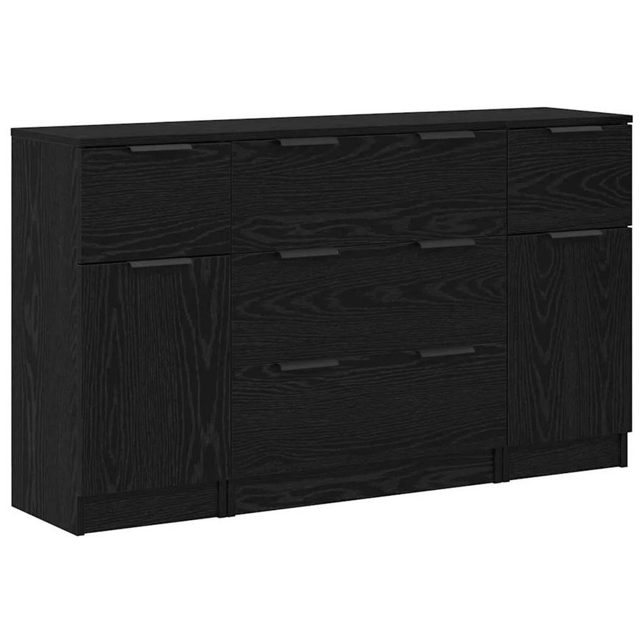 vidaXL Sideboard 3-teilig in Schwarz und Eichen-Optik, modern, B/T/H: 121 x 30 x 70 cm - Bild 2