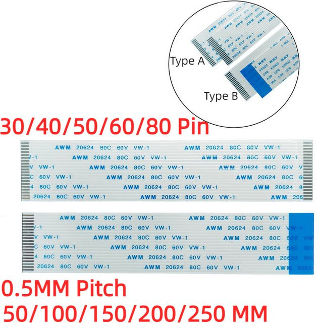 NJY TOUCH FFC FPC Flachbandkabel Typ A/B mit 0,5 mm Pitch in verschiedenen Längen und Pin-Anzahlen - Bild 1