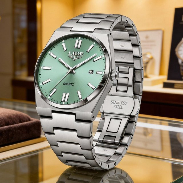 LIGE Armbanduhr Quarz, Edelstahl, Silber, Herren, Datum - Bild 1