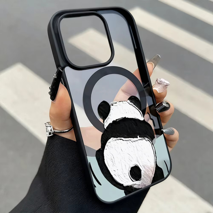 Transparente Handyhülle mit Panda-Tiermuster und Magnetfunktion inklusive Lanyard für iPhone Modelle - Bild 3