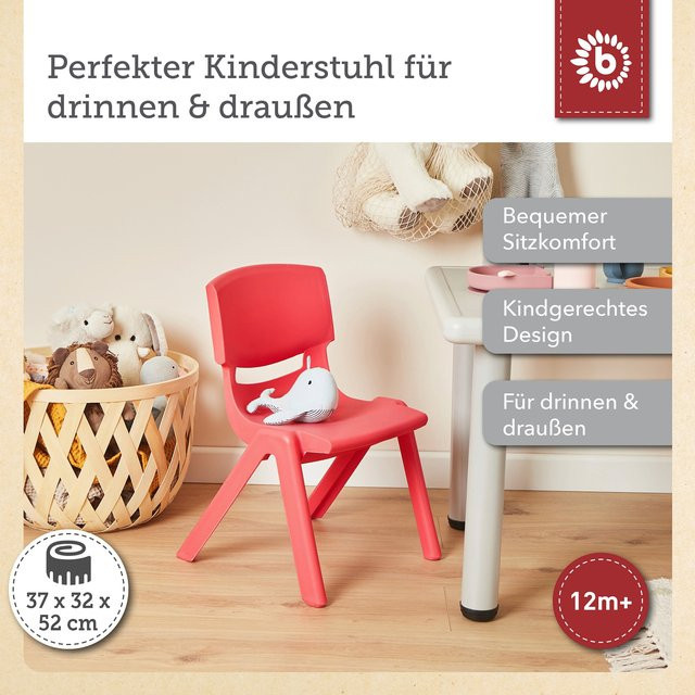 Bieco Kinderstuhl aus Kunststoff in Rot mit einer Belastbarkeit bis 80 kg, B/T/H: 34,0 x 36,0 x 51,5 cm - Bild 1