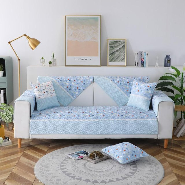 Super Six Sofakissenbezug aus Baumwolle mit floralem Patchwork-Druck in Blau und Weiß, B/H: 70 x 70 cm - Bild 1