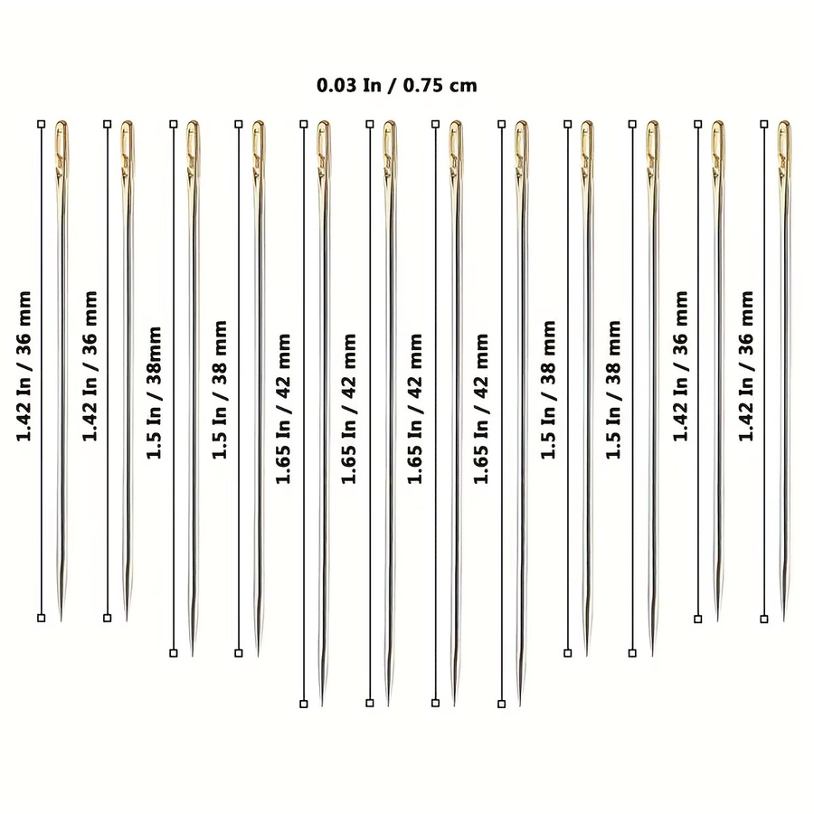 Blindnadel mit goldenem Kopf und seitlich hängendem Faden, Handnähnadel mit großem Auge für Senioren, metallisches Handnähwerkzeug in Gold - Bild 2