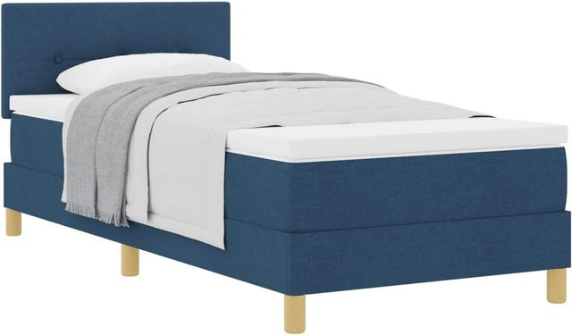 vidaXL Boxspringbett Hybrid mit Matratze und Kopfteil in Blau, B/T/H: 90 x 200 x 140 cm - Bild 1
