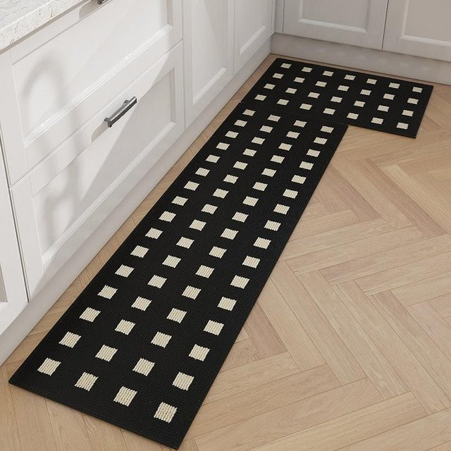 Saugfähige und rutschfeste Küchenbodenmatte in Schwarz, maschinenwaschbarer Haushaltsteppich mit Schmutzabweisung, Breite: 45 cm, Tiefe: 70 cm - Bild 1